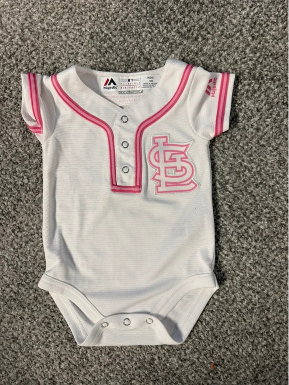 Majestic St Louis Cardinals Baby Girls White Pink Jersey jumper Size 12M MLB